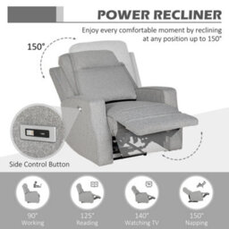 Homcom Electric Armchair, Fabric Recliner Chair With Usb Port, Grey - thumbnail 4
