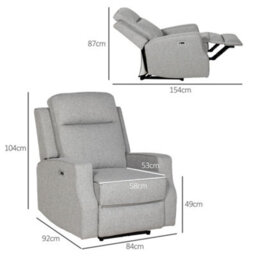 Homcom Electric Armchair, Fabric Recliner Chair With Usb Port, Grey - thumbnail 3
