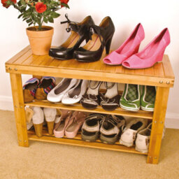 3 Tier Bamboo Shoe Rack - Wooden Shoe Stand Storage Organizer Bench For Hallway, Entryway, Living Room - H45 X W70 X D28.5Cm - thumbnail 7