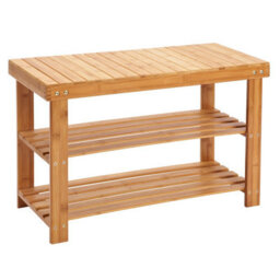 3 Tier Bamboo Shoe Rack - Wooden Shoe Stand Storage Organizer Bench For Hallway, Entryway, Living Room - H45 X W70 X D28.5Cm - thumbnail 2