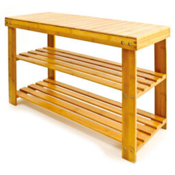 3 Tier Bamboo Shoe Rack - Wooden Shoe Stand Storage Organizer Bench For Hallway, Entryway, Living Room - H45 X W70 X D28.5Cm - thumbnail 3