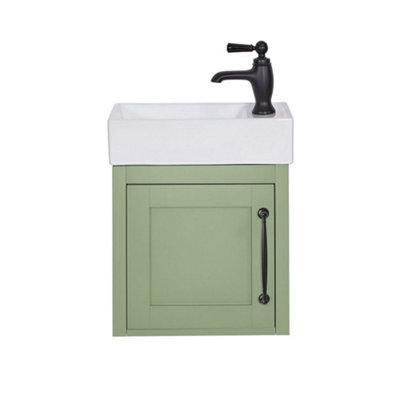 Homestylestore Pastel Green 400mm Wall Hung Bathroom Vanity Unit And Black T Bar Handle - image 1