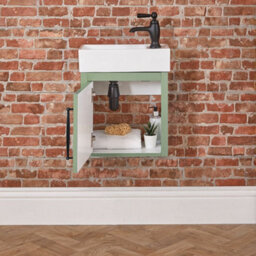 Homestylestore Pastel Green 400mm Wall Hung Bathroom Vanity Unit And Black T Bar Handle - thumbnail 3