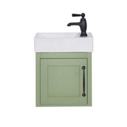 Homestylestore Pastel Green 400mm Wall Hung Bathroom Vanity Unit And Black T Bar Handle