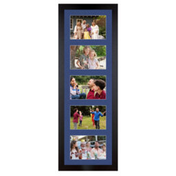 AK Frames 26X8 Matte Black Modern Multi Photo Frame With Blue Mount - Holds 5 Apertures (5X) 6X4 Photos - thumbnail 1