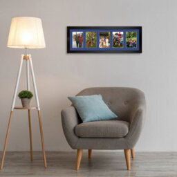 AK Frames 26X8 Matte Black Modern Multi Photo Frame With Blue Mount - Holds 5 Apertures (5X) 6X4 Photos - thumbnail 3