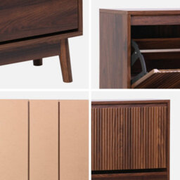 Sweeek - Wood 3-Door Shoe Cabinet Scandinavian Walnut Storage Capacity For 18 Pairs Of Shoes 75X25X131 Cm - Linear   Sweeek - thumbnail 3