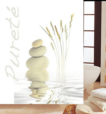 Kav Shower Curtain Bath Curtain Mould Mildew Resistant Water Repellent For Bathroom Solid White, 180X180Cm (White Cobble)