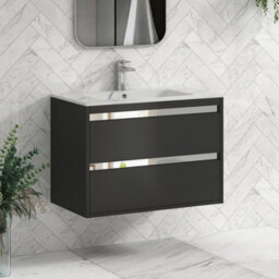 Royal Bathrooms Orion 800mm Matt Obsidian Black 2 Drawer Wall Hung Vanity Unit With Carrara White Basin & Chrome Accent Trim - thumbnail 6