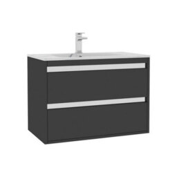 Royal Bathrooms Orion 800mm Matt Obsidian Black 2 Drawer Wall Hung Vanity Unit With Carrara White Basin & Chrome Accent Trim - thumbnail 7