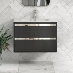 Royal Bathrooms Orion 800mm Matt Obsidian Black 2 Drawer Wall Hung Vanity Unit With Carrara White Basin & Chrome Accent Trim - thumbnail 1