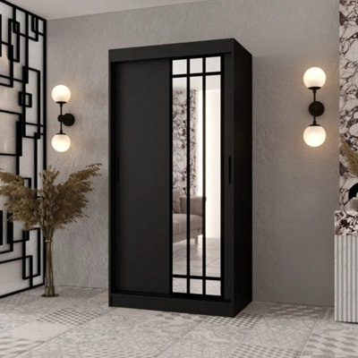Arten Almeria Black 100Cm Mirrored Sliding Wardrobe For Modern Bedrooms - image 1