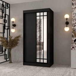 Arten Almeria Black 100Cm Mirrored Sliding Wardrobe For Modern Bedrooms