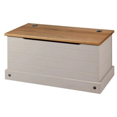 Blanket Box Trunk Storage Chest Ottoman Pine Wood Grey Toy Chest Bedding - image 1