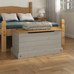 Blanket Box Trunk Storage Chest Ottoman Pine Wood Grey Toy Chest Bedding - thumbnail 5