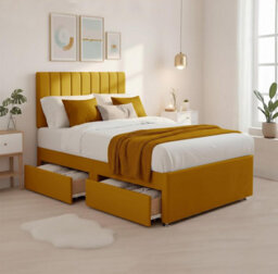 "3Ft Luxury Mink Plush Divan Single Bed Frame With Mattress, 20"" Vertical Line Headboard, Bed With 2 Storage Drawers" - thumbnail 1