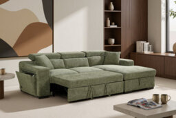 Green Corner Sofa Bed With Storage In Chenille Fabric 2C1 Sofabed