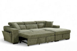 Green Corner Sofa Bed With Storage In Chenille Fabric 2C1 Sofabed - thumbnail 6