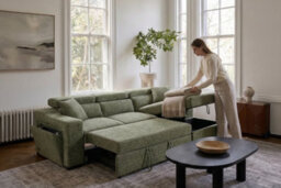 Green Corner Sofa Bed With Storage In Chenille Fabric 2C1 Sofabed - thumbnail 8