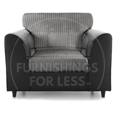 Furnishings For Less UK Luxor Jumbo Cord Black And Grey Fabric Armchair - image 1