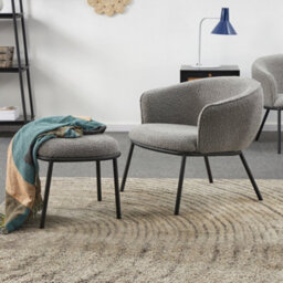 Grayson Collection, Grey Bouclé Lounge Chair And Matching Ottoman,  Foot Rest/ Stool - thumbnail 2