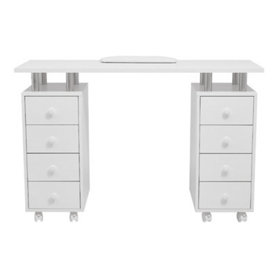 Darphe White Mobile Manicure Table Salon Beauty Station With 8 Drawers And Padded Wrist Rest, 119.5 W X 45 D X 78.5 H (Cm) - image 1