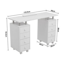 Darphe White Mobile Manicure Table Salon Beauty Station With 8 Drawers And Padded Wrist Rest, 119.5 W X 45 D X 78.5 H (Cm) - thumbnail 7
