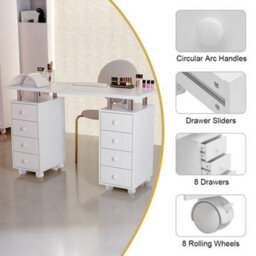 Darphe White Mobile Manicure Table Salon Beauty Station With 8 Drawers And Padded Wrist Rest, 119.5 W X 45 D X 78.5 H (Cm) - thumbnail 2