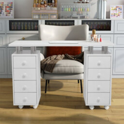 Darphe White Mobile Manicure Table Salon Beauty Station With 8 Drawers And Padded Wrist Rest, 119.5 W X 45 D X 78.5 H (Cm) - thumbnail 3