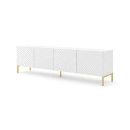 Arte Sleek White Surf Tv Cabinet With Gold Legs (W)200Cm (H)56Cm (D)42Cm - Elegant & Handle-Free
