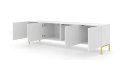 Arte Sleek White Surf Tv Cabinet With Gold Legs (W)200Cm (H)56Cm (D)42Cm - Elegant & Handle-Free - thumbnail 2