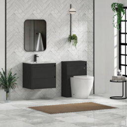 Royal Bathrooms Orion 600mm Matt Obsidian Black 2 Drawer Wall Hung Vanity Unit With Carrara White Basin & Black Accent Trim - thumbnail 3