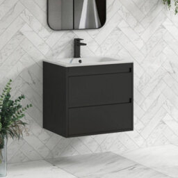 Royal Bathrooms Orion 600mm Matt Obsidian Black 2 Drawer Wall Hung Vanity Unit With Carrara White Basin & Black Accent Trim - thumbnail 6