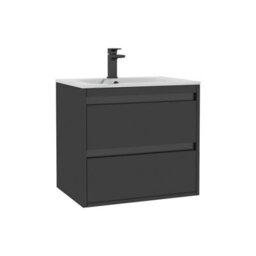 Royal Bathrooms Orion 600mm Matt Obsidian Black 2 Drawer Wall Hung Vanity Unit With Carrara White Basin & Black Accent Trim - thumbnail 7