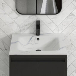Royal Bathrooms Orion 600mm Matt Obsidian Black 2 Drawer Wall Hung Vanity Unit With Carrara White Basin & Black Accent Trim - thumbnail 5