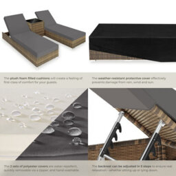 Tectake 2 Rattan Lounge Chairs With Aluminum Frames And A Table, Including Protective Covers - Nature - thumbnail 5