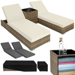 Tectake 2 Rattan Lounge Chairs With Aluminum Frames And A Table, Including Protective Covers - Nature - thumbnail 1