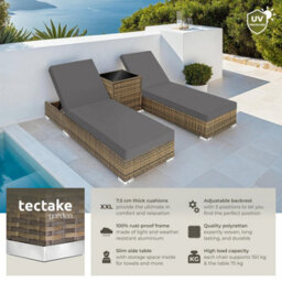 Tectake 2 Rattan Lounge Chairs With Aluminum Frames And A Table, Including Protective Covers - Nature - thumbnail 2