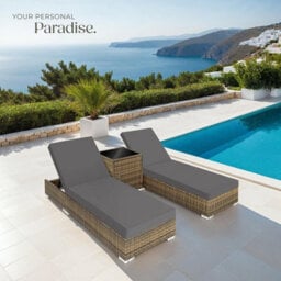 Tectake 2 Rattan Lounge Chairs With Aluminum Frames And A Table, Including Protective Covers - Nature - thumbnail 8