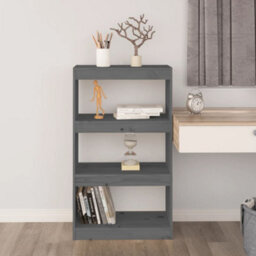 Berkfield Book Cabinet/room Divider Grey 60X30X103.5 Cm Solid Wood Pine - thumbnail 3