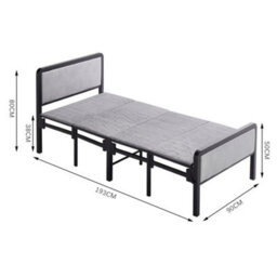 3Ft Fold Up Single Guest Bed Padded Foam Metal Bed Frame Platform Headboard - thumbnail 2