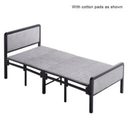 3Ft Fold Up Single Guest Bed Padded Foam Metal Bed Frame Platform Headboard - thumbnail 1