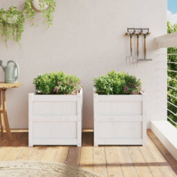 Berkfield Rustic Garden Planters 2 Pcs White Solid Wood Pine - thumbnail 3