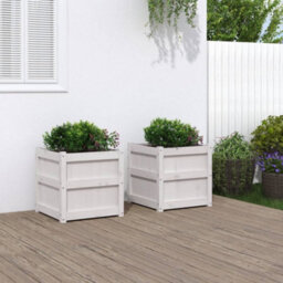 Berkfield Rustic Garden Planters 2 Pcs White Solid Wood Pine - thumbnail 2