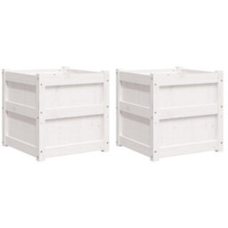 Berkfield Rustic Garden Planters 2 Pcs White Solid Wood Pine - thumbnail 1