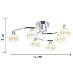 Harper Living 6 Light Spiral Semi-Flush Ceiling Light, Clear Glass Shades, Polished Chrome Finish - thumbnail 8