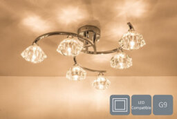 Harper Living 6 Light Spiral Semi-Flush Ceiling Light, Clear Glass Shades, Polished Chrome Finish - thumbnail 3