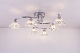 Harper Living 6 Light Spiral Semi-Flush Ceiling Light, Clear Glass Shades, Polished Chrome Finish