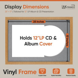 "AK Frames 25X17"" Oak Modern Vinyl Record Frame With Mid Grey Mount For 12 Inch Lp Cover & Disc - Overlapped Design" - thumbnail 2
