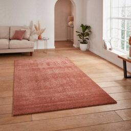 Terracotta Plain Shaggy Modern Rug Easy To Clean Dining Room-60Cm X 115Cm - thumbnail 1